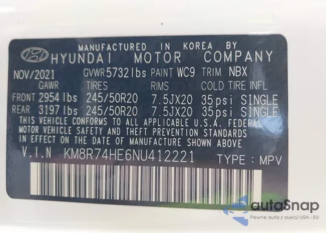 2022 Hyundai Palisade Calligraphy from USA, damaged, VIN KM8R74HE6NU412221
